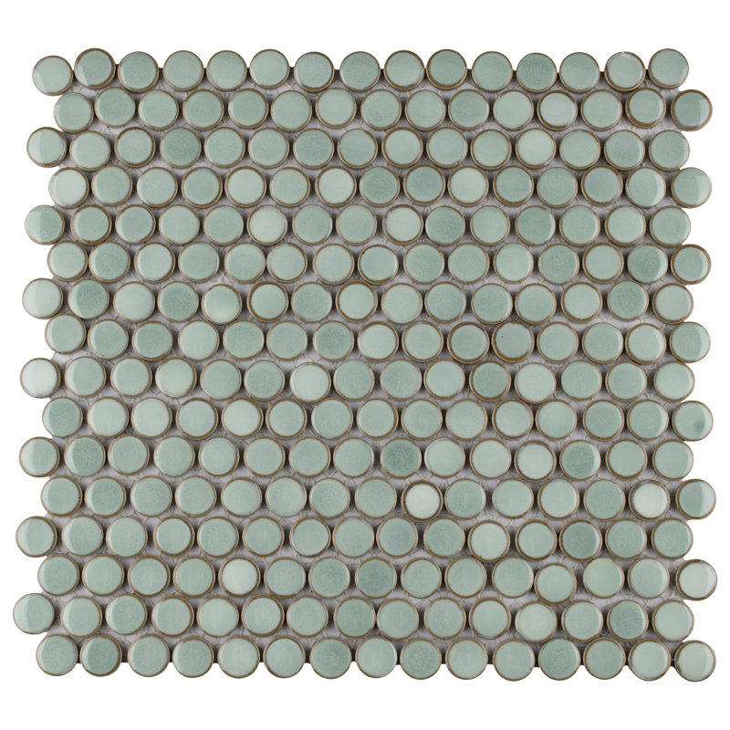 Hudson Penny Round 0.8" x 0.8" Porcelain Penny Round Mosaic Wall & Floor Tile, Mint Green
