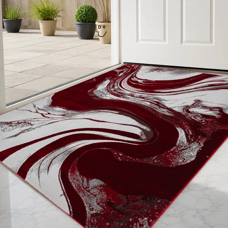 Abstract Area Rug, Red, Rectangle 80 x 150 cm