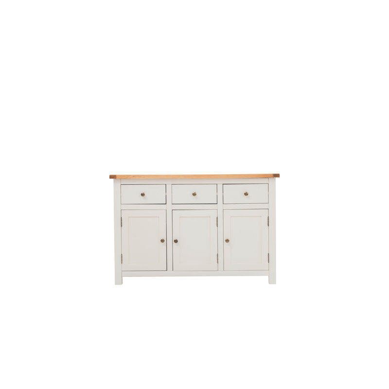 Buffet en bois massif (long), Naturel ciré / blanc