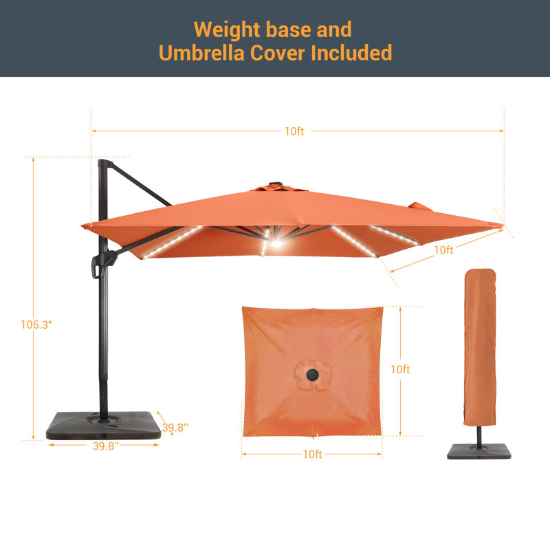 Parasol en porte-à-faux 120 po Lemay, Rouge rouille