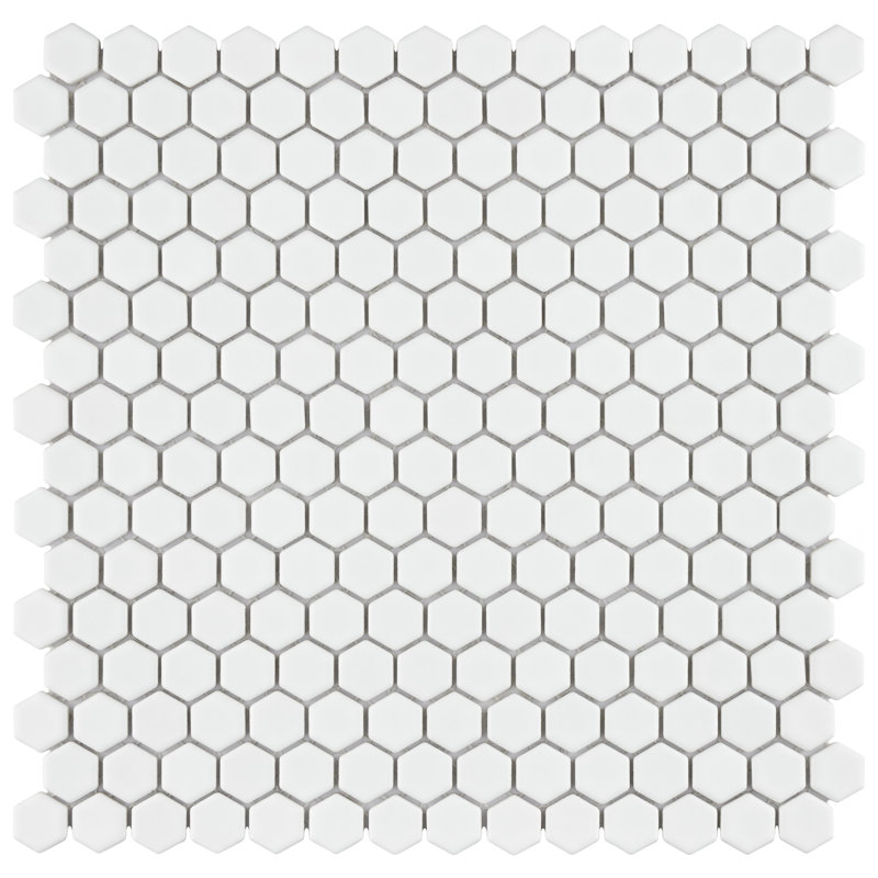 Colemena 0.77" x 0.77" Porcelain Honeycomb Mosaic Wall & Floor Tile, Milky White