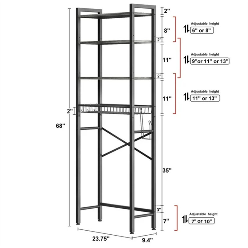 Over The Toilet Storage Shelf, 4-Tier Wooden Bathroom Organizer, Oak Gray