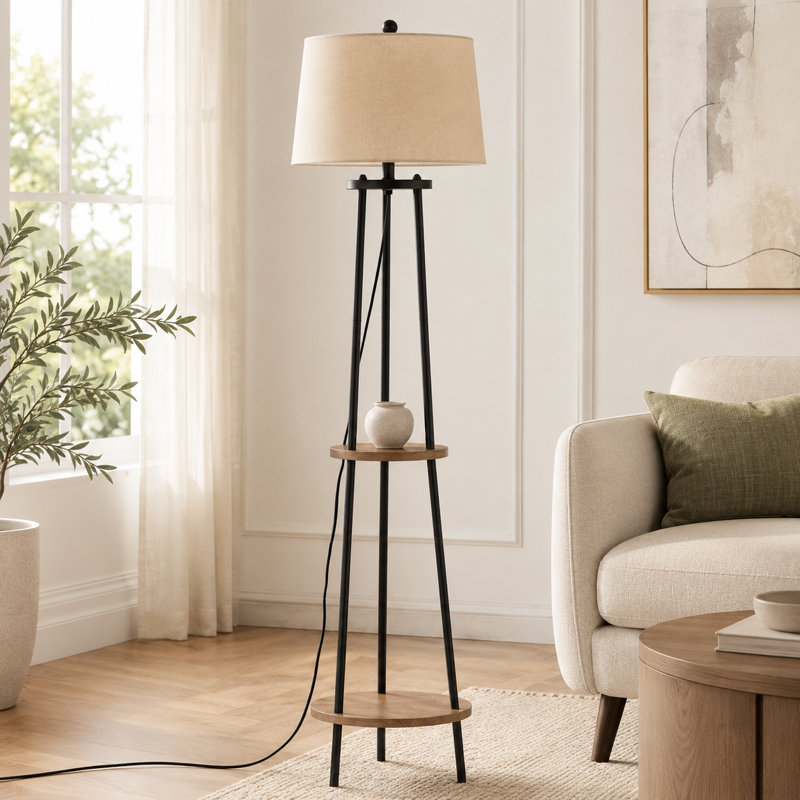 Lampe sur pied avec trépied haut de 65 po Lilianna - Noir, Gruau