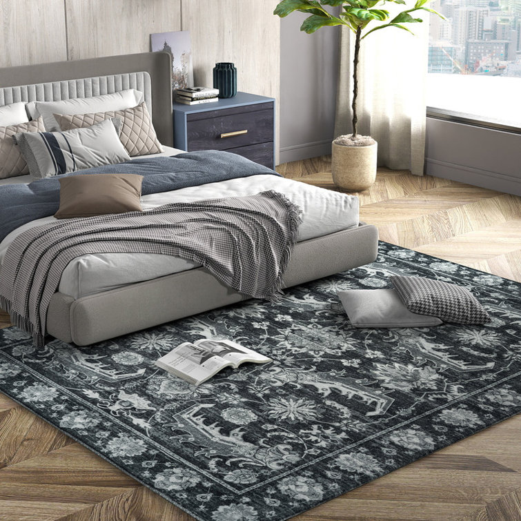 Machine Washable Area Rug Soft Vintage Low Pile Rug with Non Slip Backing for Living Room Bedroom Entrance