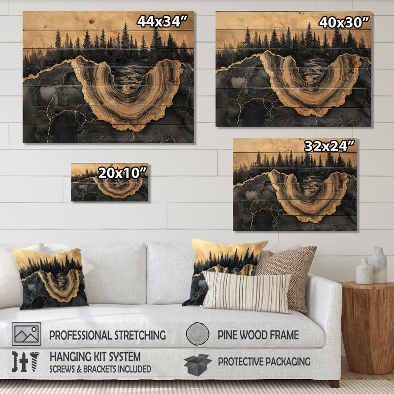 Forêt forêt de cristal onyx noir V - décoration murale bois de forêt - sur bois de pin naturel, H 10 po x l 20 po