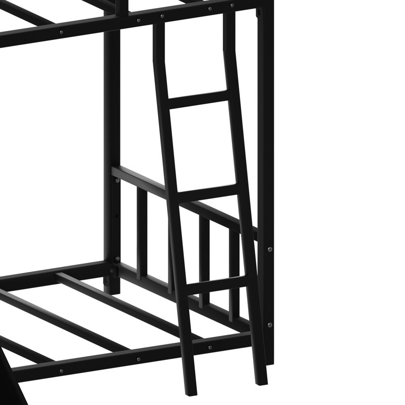 Lit superposé en métal avec glissade, teinte noire, peu encombrant pour les petites chambres à coucher, garde-corps, glissière à assemblage rapide, espaces compacts d'apparence, lit superposé, facile à compléter