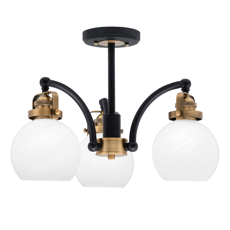 Easton 3 Light Semi-Flush With 5.75", Matte Black/Brushed Nickel, White Marble Glass