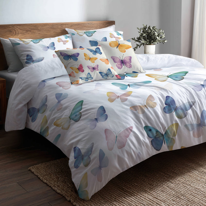 Ensemble de literie pour insectes de 5 pièces - Ensemble de housse de couette et coussin décoratif Airy Butterfly Air