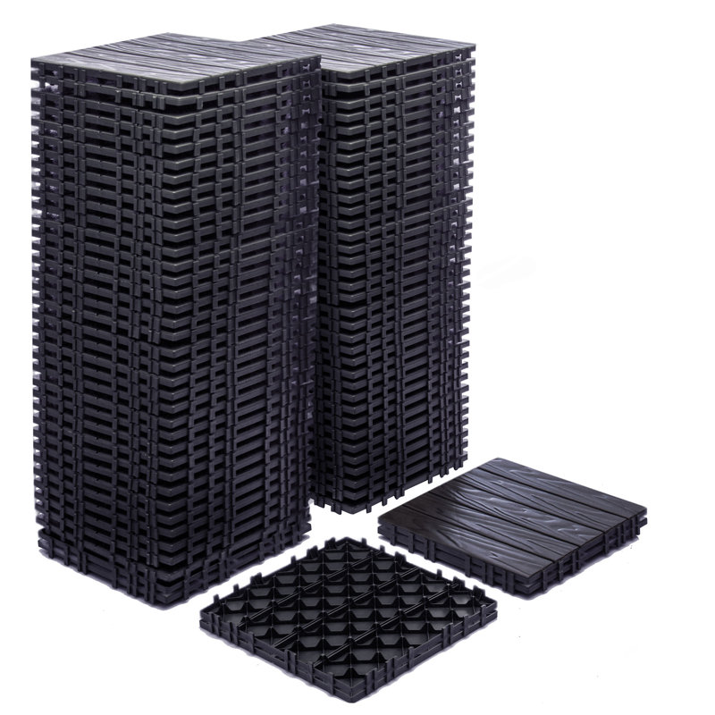 Paquet de 76 tuiles de terrasse à emboîtement 11,42 po x 11,42 po - Revêtement de sol en plastique grain de bois 3D de 68,80 pieds carrés pour l'extérieur, imperméable et résistant à l'humidité, facile à installer et facile à installer