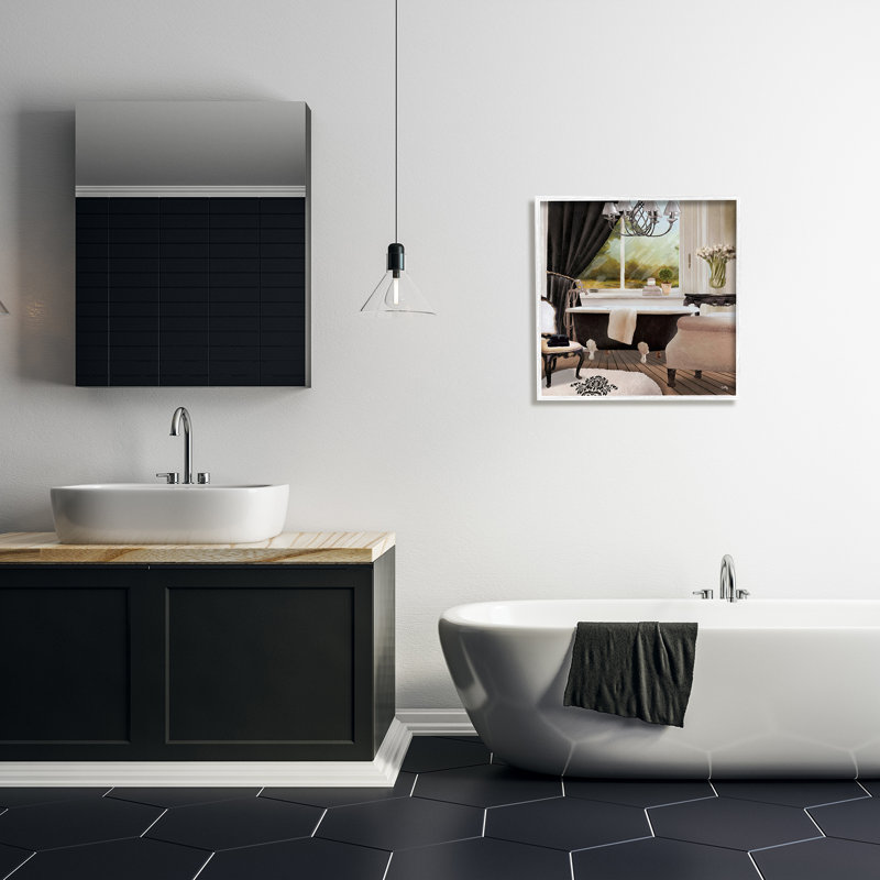 «Beautiful Bathroom», reproduction, H 24 po x l 24 po x P 1,5 po, Giclée encadrée blanc bord de mer