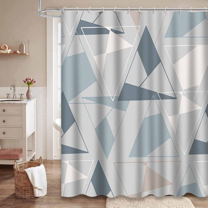 Rideau de douche sans soudure à triangles géométriques avec 12 crochets, L 72 po x l 84 po