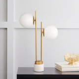 Suruthi Modern 23" Brass & Glass Table Lamp with Dual Globe Shades, Gold Finish