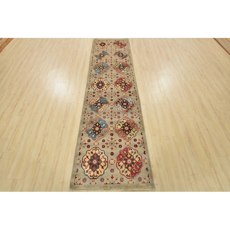Tapis oriental gris en laine noué à la main 2 pi 8 po x 9 pi Kazak