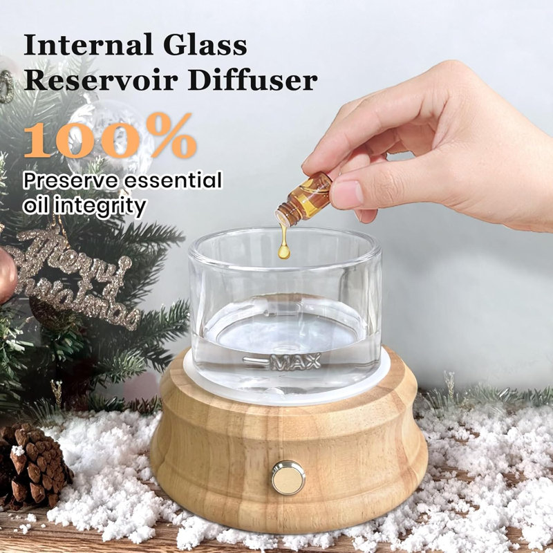 80ML Glass Essential Oil Diffuser With Glass Reservoir, Wood Base, Small Ultrasonic Aroma Diffusers With Auto,Off 7 Colour For Home Office Bedroom Yoga