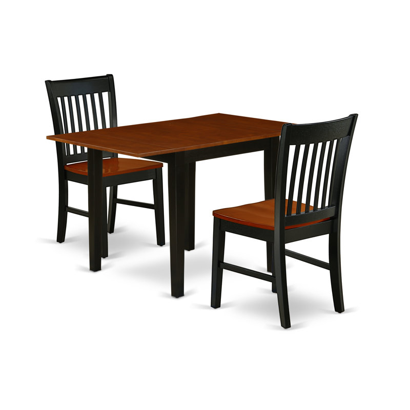 Solid Wood Top Dining Table Set, Cherry, Black/Cherry, 3 Pieces: 1 Table, 2 Chairs