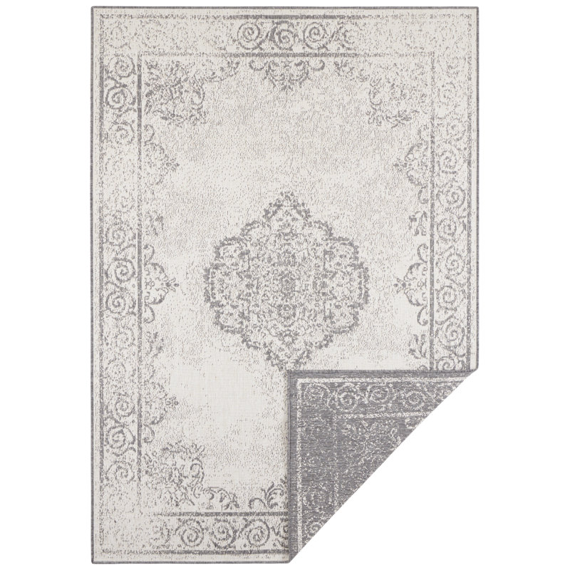 Cebu - Indoor & Outdoor Rug, Flatweave, Oriental, Oriental, Balcony, Living Room, Terrace - Grey, Rectangle 80 x 150cm