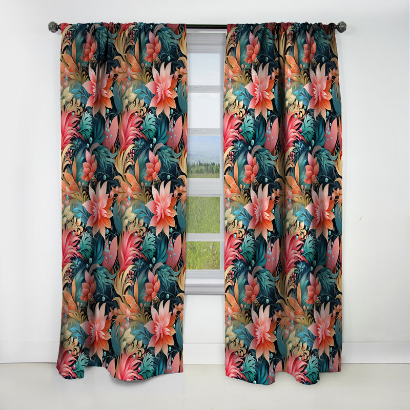 Corail illusion motif tropical IV - Rideau floral - Rideau occultant floral - 1 panneau, L 52 po x L 90 po