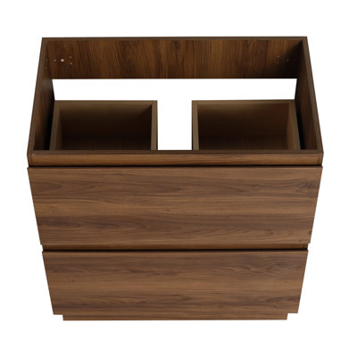 Meuble-lavabo de salle de bain 30 po sans lavabo, armoire encastrée moderne à deux tiroirs, bois d'ingénierie, brun, lavabo longue durée, tiroir autoportant, conception avancée