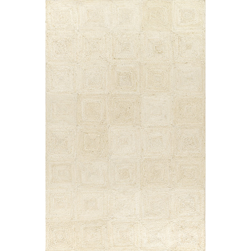 Mykonos Hand Woven Jute Geometric Ivory Area Rug 8'10" X 11'10", Rectangle 8'10" x 11'10"