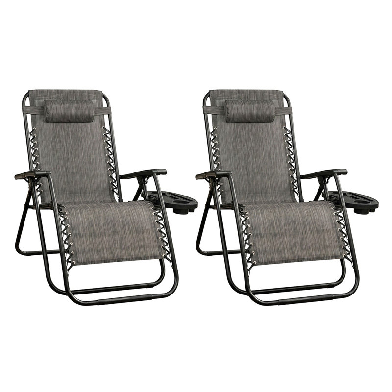 ROYALFORD Zero Gravity Chair | Folding Reclining Garden Chair with Cup Holder, Phone Tray & Adjustable Headrest | Breathable Textilene Fabric Steel Frame Outdoor Patio Sun Lounger Support 120kg