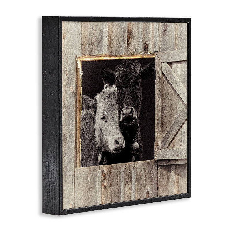 «Best Friends Barn Barn Vaches», estampe numérique, conception par Sophie 6, H 12 po x l 12 po, Giclée encadrée noir minuit