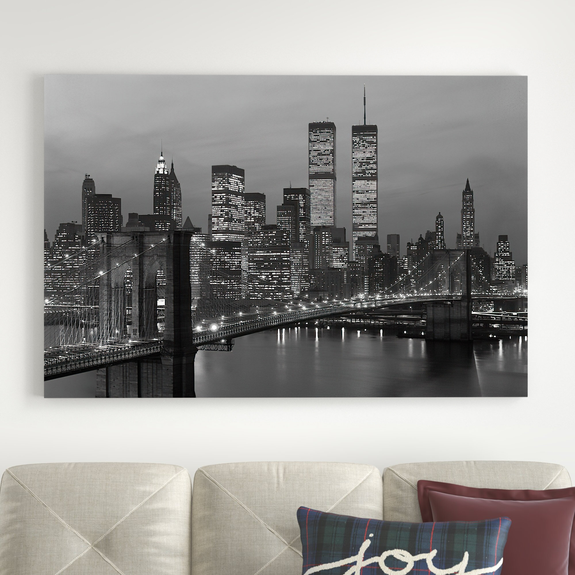 New York Skyline Black And White With Twin Towers