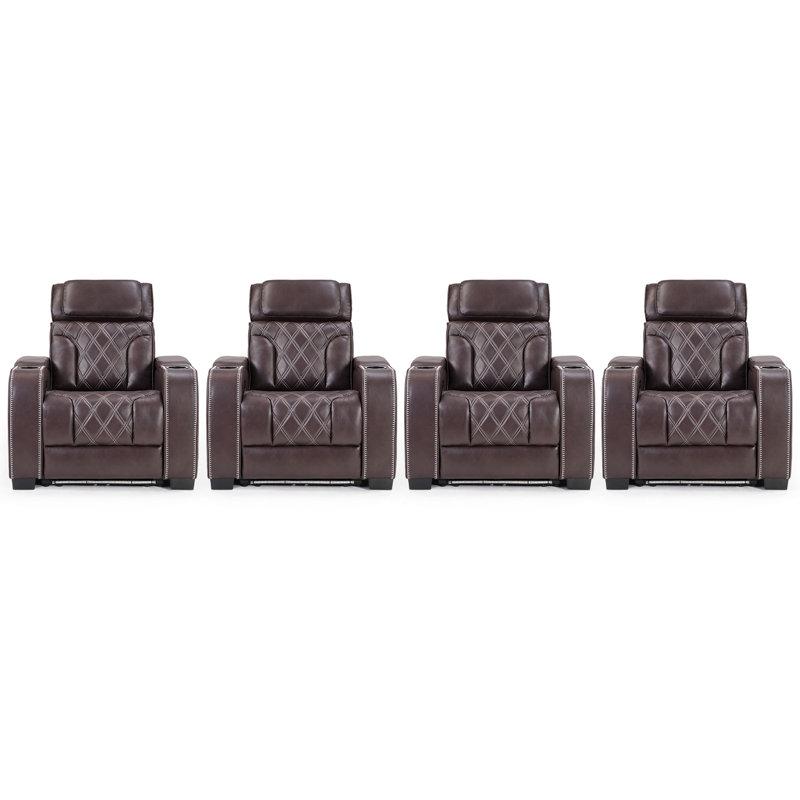 37.4" Wide Modern Dual Motor Power Recliner Home Theater Seating With Adjustable Headrest & Ambient Arm Lighting (Set Of 4)
