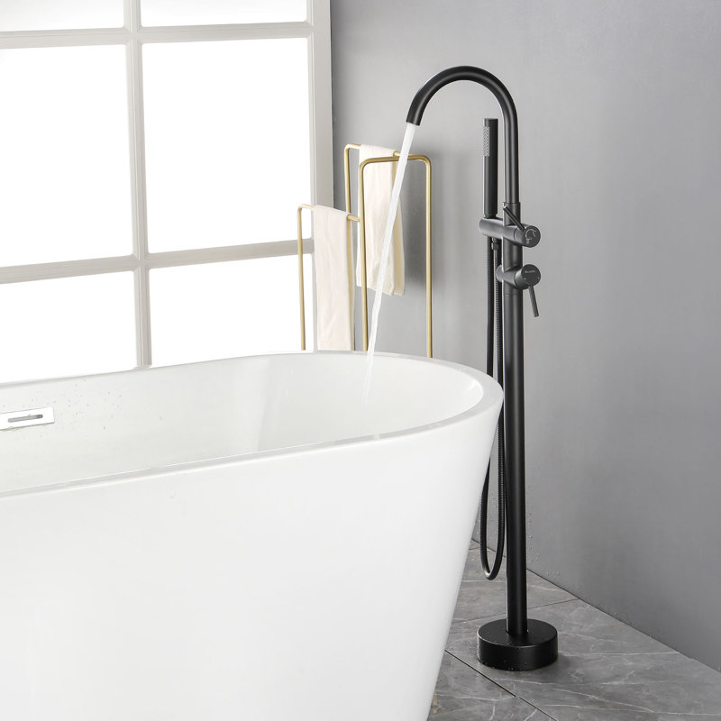 1 Handle Floor Clawfoot Tub Faucet with Diverter, Black