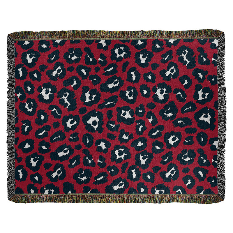 Hand Woven Throw Blanket, 52" x 37", Red/Black/White