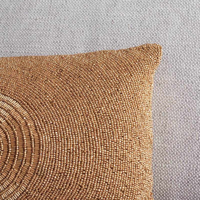 Embellished Gold Rectangular Feather Throw Pillow Set