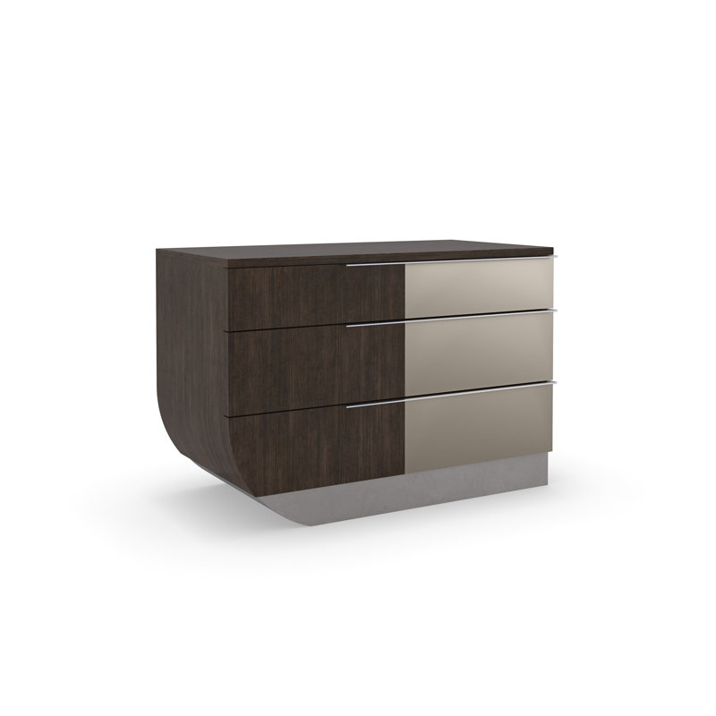 Transitional Brown and Silver 3-Drawer Nightstand