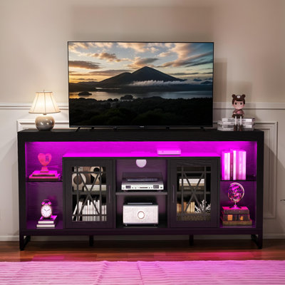 70" Modern Farmhouse Entertainment Center, TV Stand, Media Console, TV Console with LED Strip and Installed Power Outlet