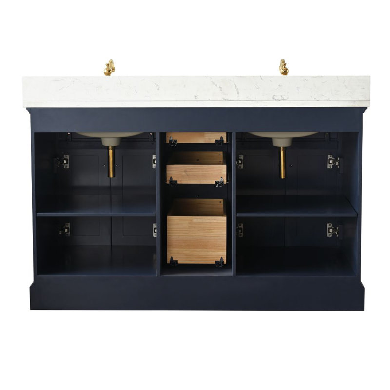 Ensemble de meuble-lavabo double 54 po Currahee, Bleu indigo / or brossé
