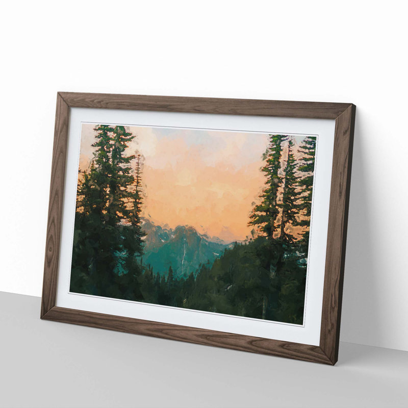 Mount Rainer in Washington in Abstract - Picture Frame Graphic Art Print, 27cm H x 36cm W x 2cm D, Walnut Framed