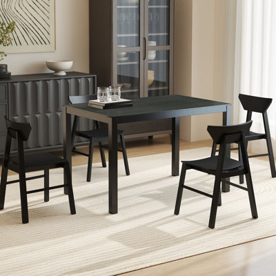 5 - Piece Black Dining Set, Modern Design Rectangular Kitchen Table And Solid Wood Dining Chairs