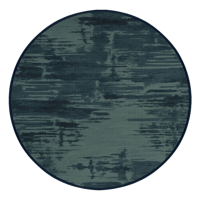 Machine Washable Abstract Blue Area Rug, Round 3'