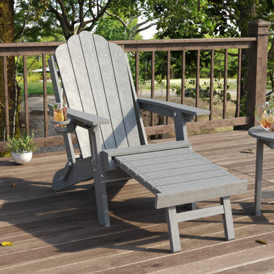 Folding Adirondack Chair with Retractable Ottoman, 3-Postion Adjustable Outdoor Chair, Easy Assembly & Ergonomic Back Support for Patio