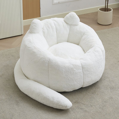 Canapé en forme de chat avec long fauteuil à billes pour adultes, sans installation, convenant à divers environnements tels que le salon, la chambre à coucher, etc. Détendez-vous et profitez de la vie, blanc