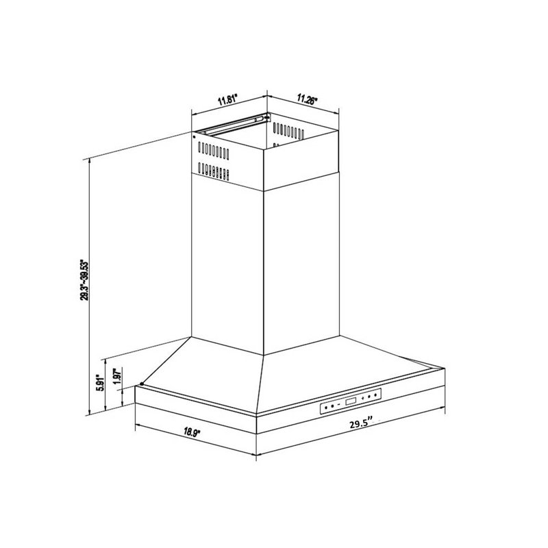 Hotte de cuisine CROWN 900 CFM, contrôle des mouvements en acier inoxydable, hotte de cuisine murale avec filtres à chicane, 2 lumières DEL PRO-B09 / 30