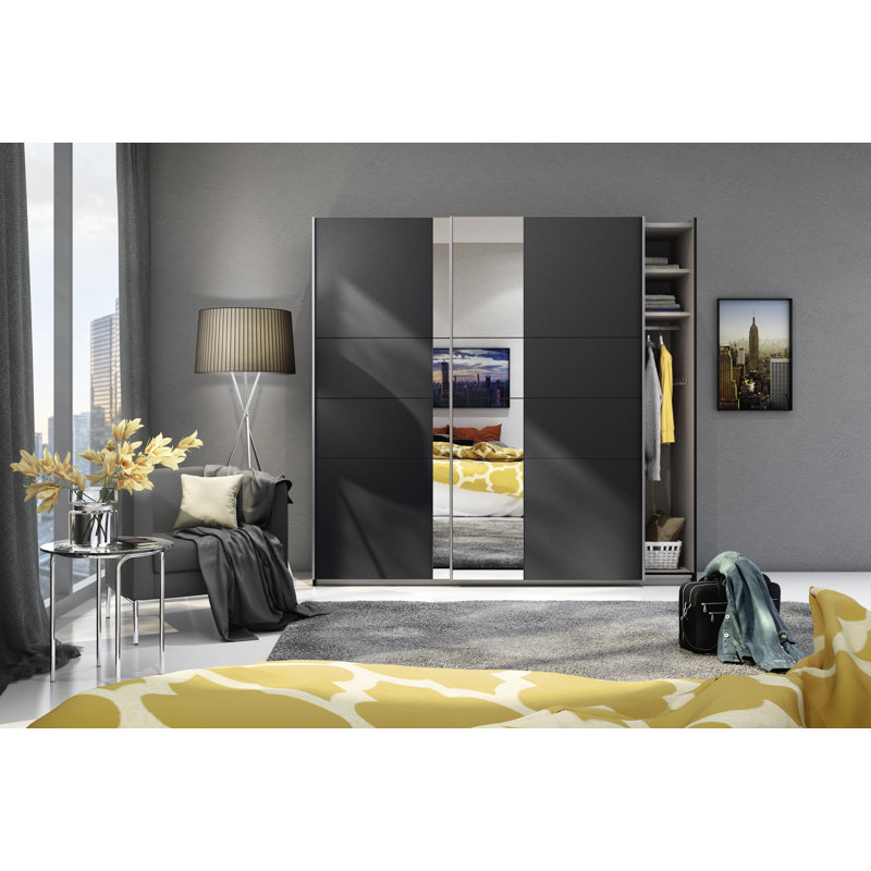 Maringa 2 Door Manufactured Wood Wardrobe, 210cm H x 218cm W x 59cm D, Premium, Grey metallic
