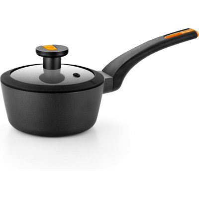 BRA COOKWARE Efficient Pro Nonstick Saucepan w/ Lid | 6.3 Inch 1.13 Quart Shallow Pot | 3-Layer Scratch Resistant Coating | PFOA Free Low Pot | All Cooktops Soup Pan | Ergonomic Heat-Resitant Handles