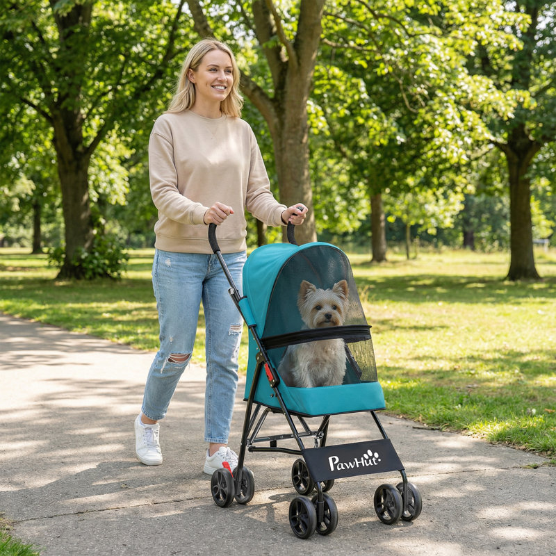 Foldable Dog Stroller with Mesh Windows for Mini Dogs, Green