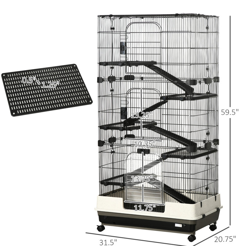 Portable portatif 6 petits animaux de compagnie - Roues de construction en acier pour un déplacement facile, cage de hérisson Chinchilla avec fentes de ventilation pour abri spacieux