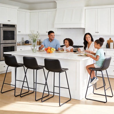 Bar Stools of 2/3/4, 26/30 Inch Counter Height Barstools with Back Faux Leather Bar Height Stools for Kitchen Island Counter