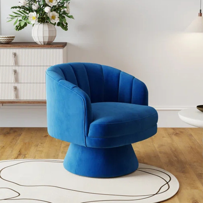 Fauteuil demi-tonneau pivotant en velours Murrow, Marine
