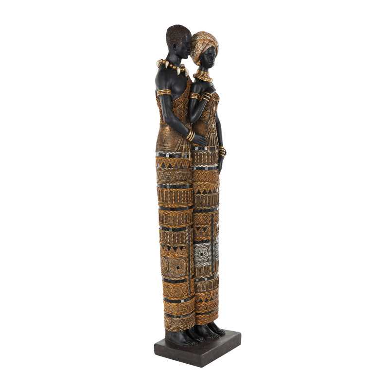 Cole And Grey Resin Tall African Family Decorative Sculpture With Gold Jewels