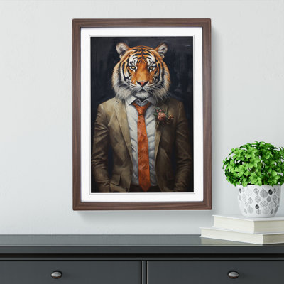 Tiger In A Suit Painting No.3 - Single Picture Frame Print on Wood