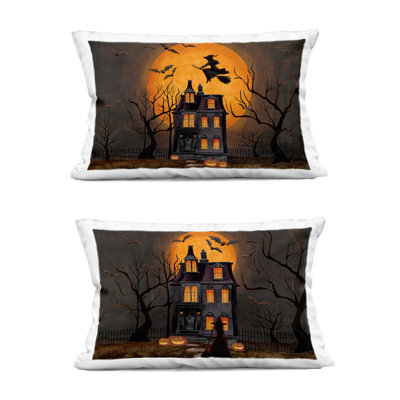 Ensemble de coussins décoratifs imprimés Haunted Homes with Moon 2 pièces par Nicole Tamarin