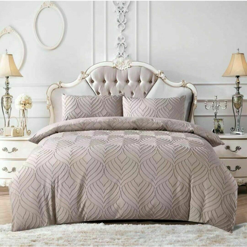 Garnes Polyester Damask Duvet Cover Set with Pillowcases, King Duvet Cover + 2 Pillowcases (50 x 70), Mink