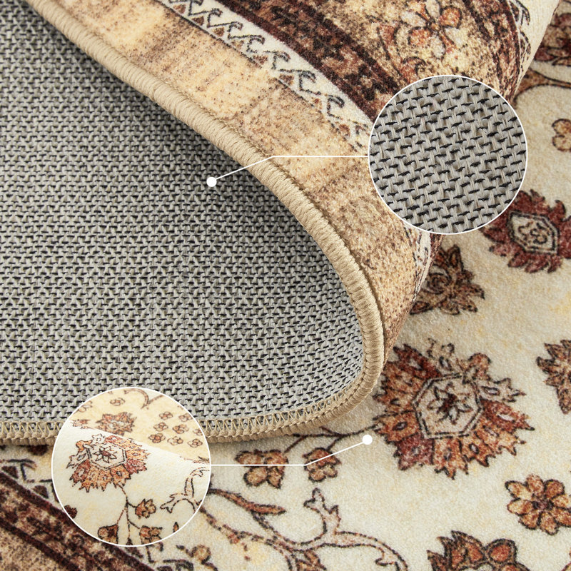 Vintage Washable Area Rug – Modern Low-Pile Soft Carpet, Non-Slip & Collapsible, Spot Resistant Floor Mat for Living Room & Bedroom, Indoor Outdoor,